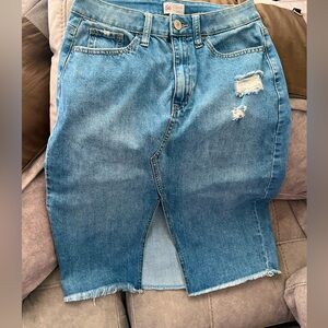 Denim mid-split skirt